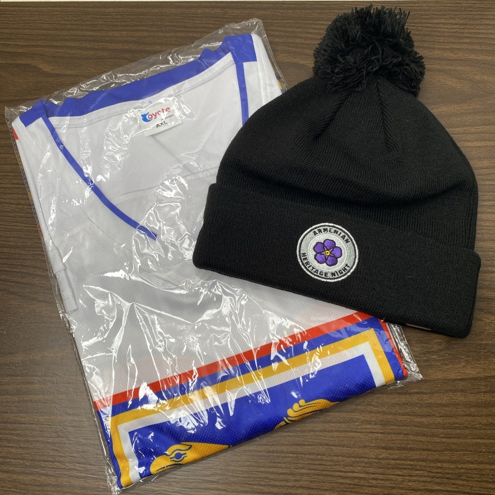 LA Kings 2026 Armenian Heritage Night SGA Hockey Jersey Adult XL &New Era Beanie